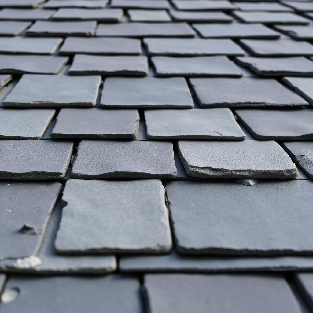Close-up of authentic natural slate roof tiles